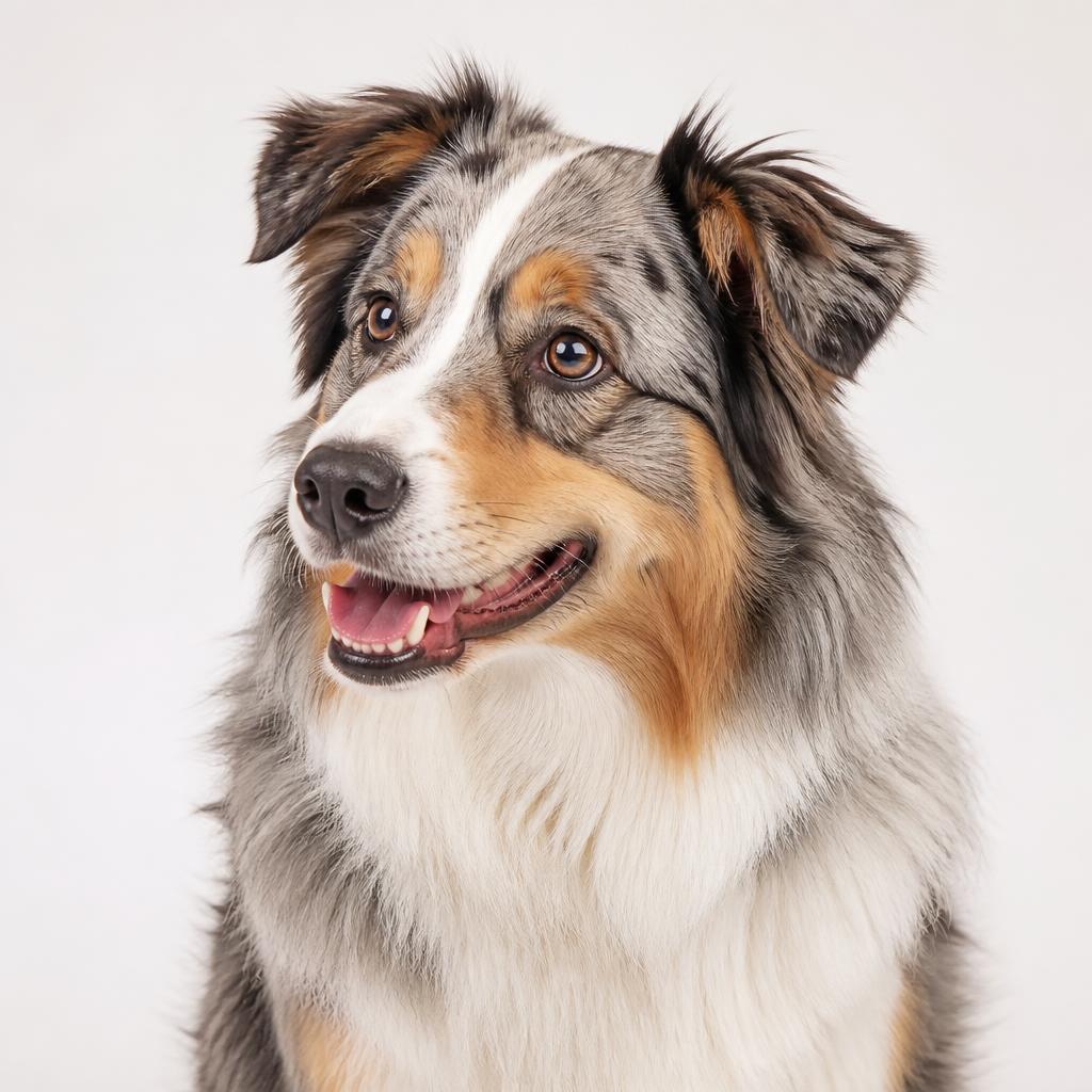 An alert Australian Shepherd looking to the side